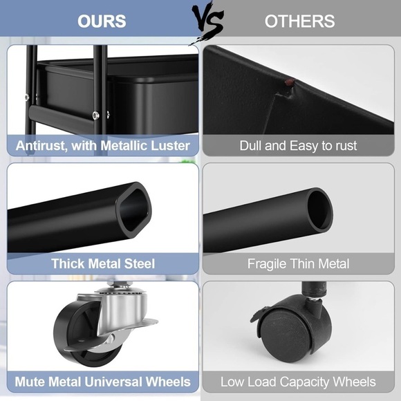 3 Tier Metal Rolling Cart NWT - Picture 5 of 10